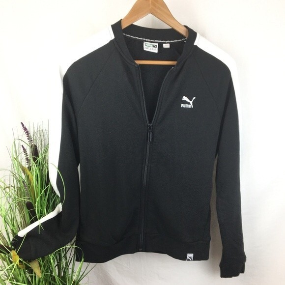 Puma Black & White Zip Up Long Sleeve Sport Jacket M - Picture 6 of 9